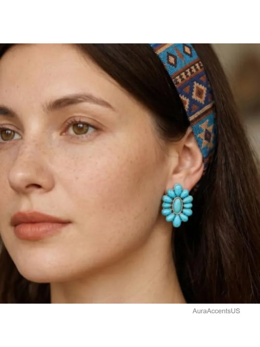 2 Pairs Western Turquoise Earrings for Women Cowgirl